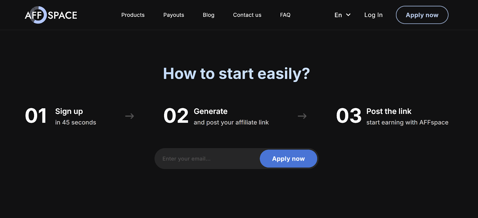 Screenshot from AFFspace showing how to get started